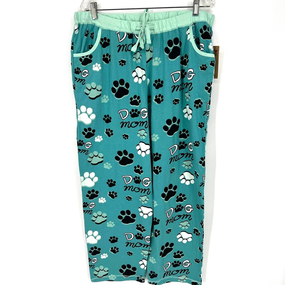 Lazy One Dog Mom Womens Regular Sleep Lounge Pant Size XL Teal With Paw Prints